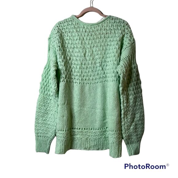 Free People Crashing Waves Open-Knit Chunky Oversized Sweater Mint Green Large - Picture 3 of 11